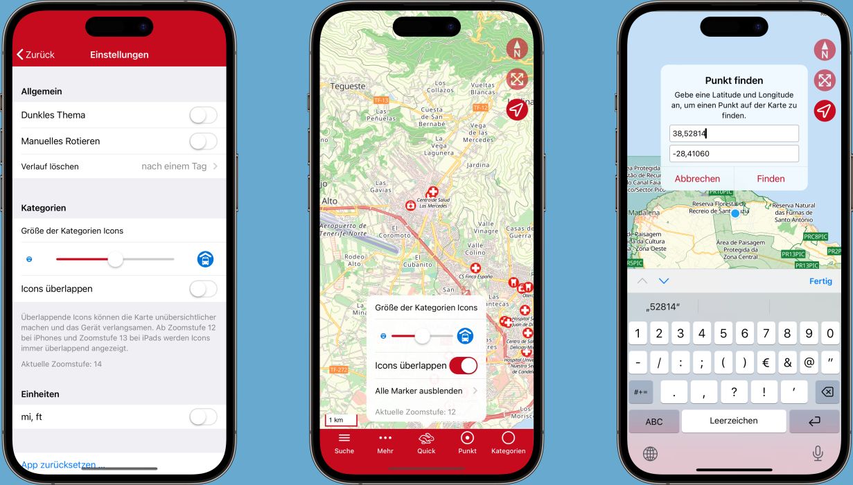 Einstellungen und Geo Suche in der Karten App