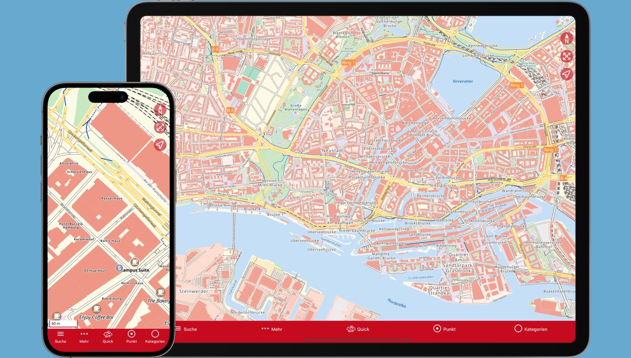 Detailansicht der Karten App auf einem iPhone und iPad