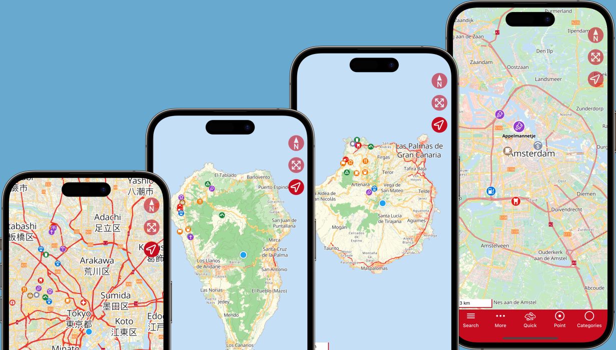 Map Apps of Tokyo, La Palma, Gran Canaria and Amsterdam