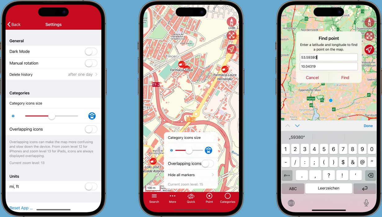 Settings and geo search in the map app
